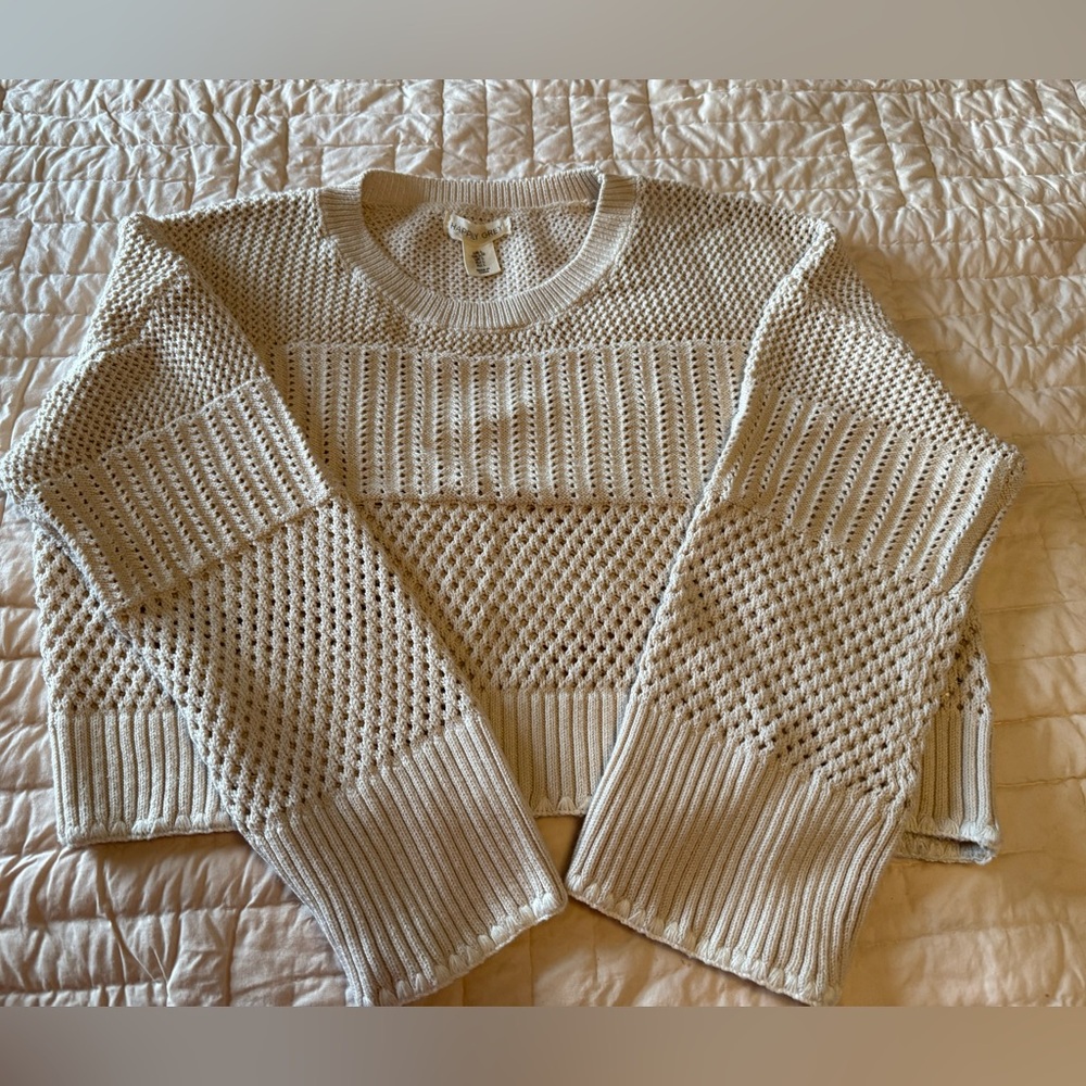 Happily Grey Cream Open Knit Crop Sweater Size Large